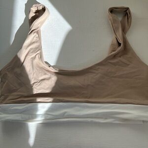 Tan and white bikini top